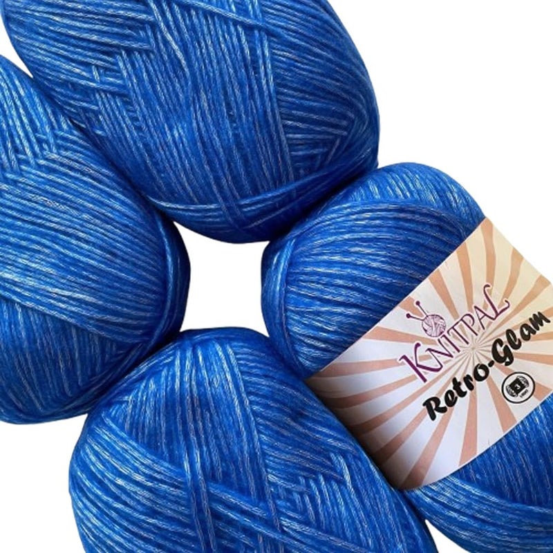 RetroGlam Sparkle Yarn for Knitting 4 Skeins 1280Yds400G Free Patterns  Metallic Yarn for Crocheting  3 DK Light Worsted Weight  Electric Blue