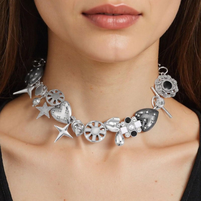BSOKEIXD Black Heart Chunky Choker Necklaceï¼Œ Star Choker Necklace for Women Gothic Y2K Aesthetic Outfit Jewelry Accessories Vintage Retro Chunky Costume - Image 3