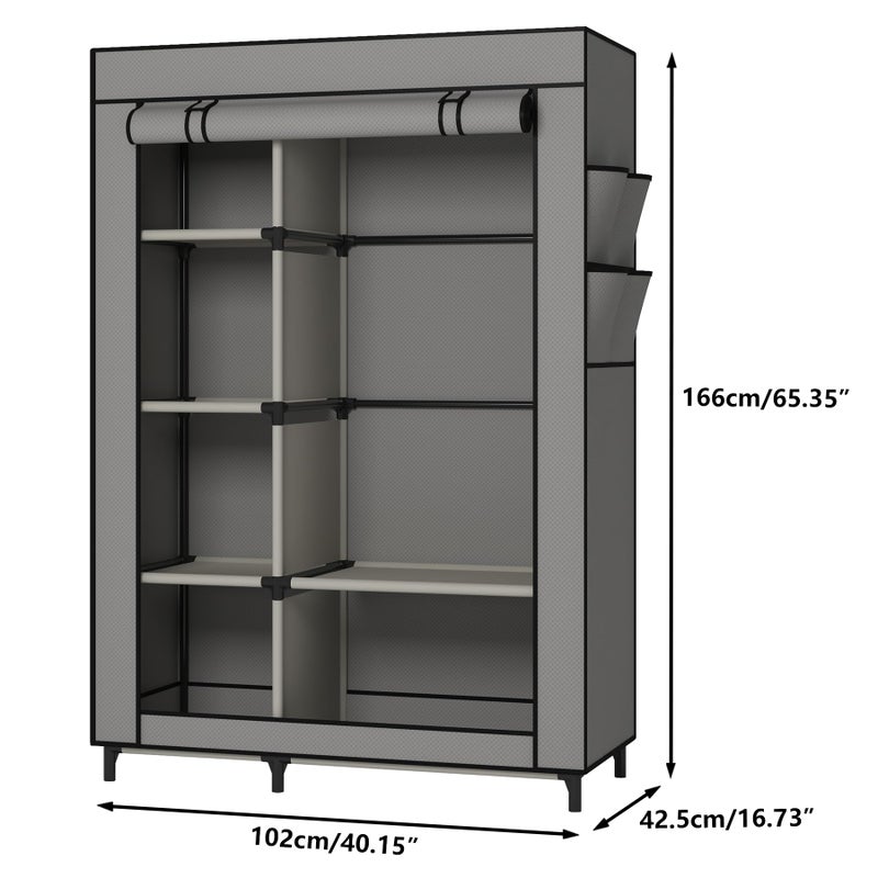 Calmootey Portable Closet Organizers, Clothing Storage, Wardrobe with 6 Shelves and Hanging Rod, Non-Woven Fabric Cover with 4 Side Pockets, Grey - Image 3