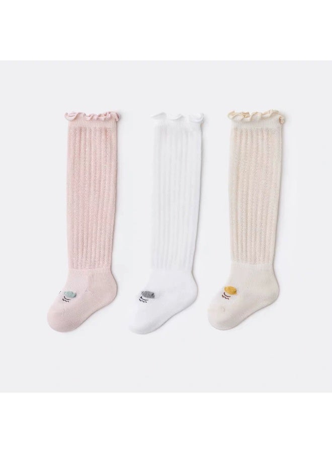 بيبي 3 حزمة الطفل الجوارب الطويلة رقيقة شبكة عديمة العظام النقية القطن التنفس الركبة عالية البعوض مقاومة الجوارب - Image 1