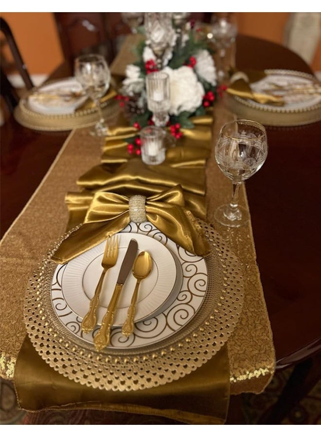 HomeNoor Round Metallic Gold Vinyl Placemats Set of 6, Luxury Radial Geometric Openwork Dining Table Mats, Waterproof Washable Heat-Resistant, 38 cm - Image 4