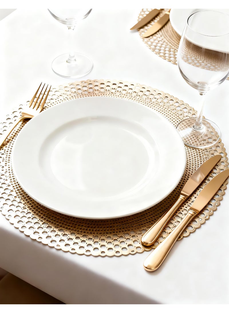 HomeNoor Round Metallic Gold Vinyl Placemats Set of 6, Luxury Radial Geometric Openwork Dining Table Mats, Waterproof Washable Heat-Resistant, 38 cm - Image 3
