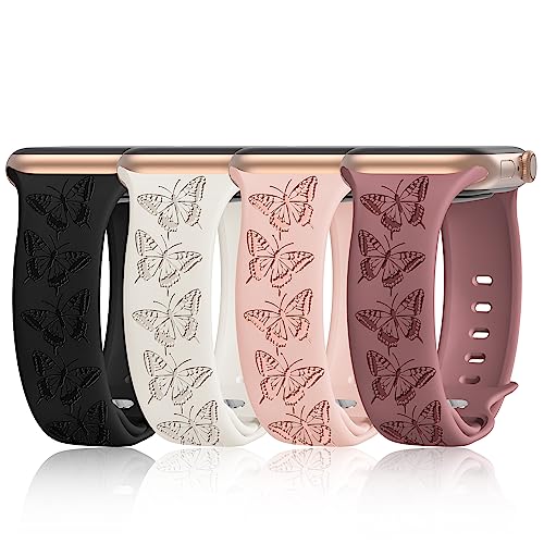 iWabcertoo 4 PACK Engraved Silicone Bands Compatible with Apple Watch Band 40mm 38mm 41mm 42mm 44mm 45mm 46mm 49mm Women Breathable Soft Cute Sport Replacement Strap for iWatch SE Series 11 10 9 8 7 6 5 4 3 2 1 - Image 1