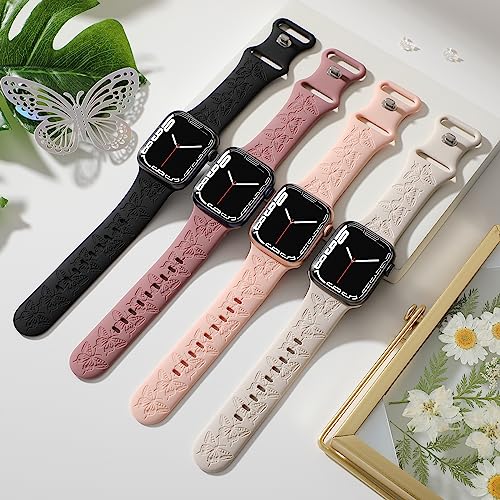 iWabcertoo 4 PACK Engraved Silicone Bands Compatible with Apple Watch Band 40mm 38mm 41mm 42mm 44mm 45mm 46mm 49mm Women Breathable Soft Cute Sport Replacement Strap for iWatch SE Series 11 10 9 8 7 6 5 4 3 2 1 - Image 2