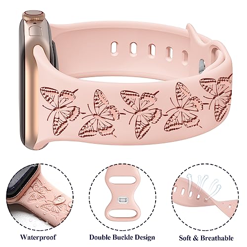 iWabcertoo 4 PACK Engraved Silicone Bands Compatible with Apple Watch Band 40mm 38mm 41mm 42mm 44mm 45mm 46mm 49mm Women Breathable Soft Cute Sport Replacement Strap for iWatch SE Series 11 10 9 8 7 6 5 4 3 2 1 - Image 3