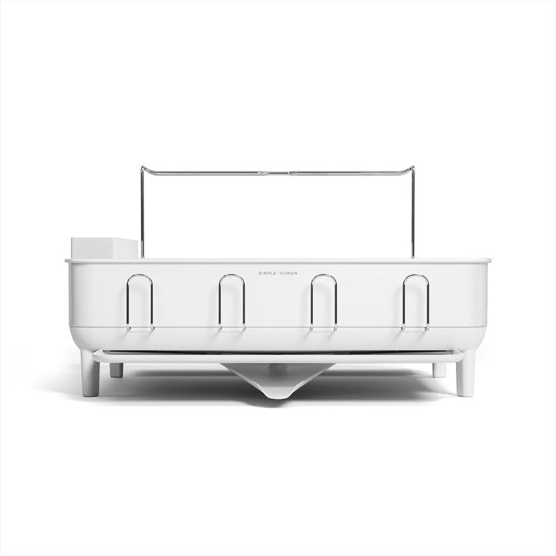 simplehuman Large Capacity Dish Drying Rack with Stainless Steel Frame, 360Âº Easy Drain Swivel Spout, Utensil & Wine Glass Holder, Anti-Residue Coating, Moisture Control Surface, White - Image 1