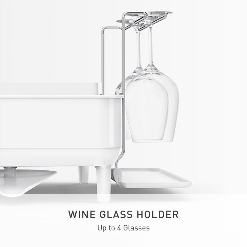 simplehuman Large Capacity Dish Drying Rack with Stainless Steel Frame, 360Âº Easy Drain Swivel Spout, Utensil & Wine Glass Holder, Anti-Residue Coating, Moisture Control Surface, White - Image 5