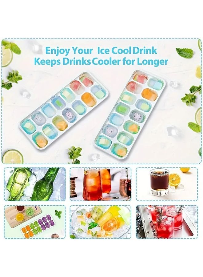 Blue 14 Compartment Silicone Like Plastic Tray With Lid Stackable Spill Proof Design Color Coded Tray For Whiskey Parties Homemade Ice Cubes Fridge And Freezer Safe Durable Easy Release Mold - Image 1