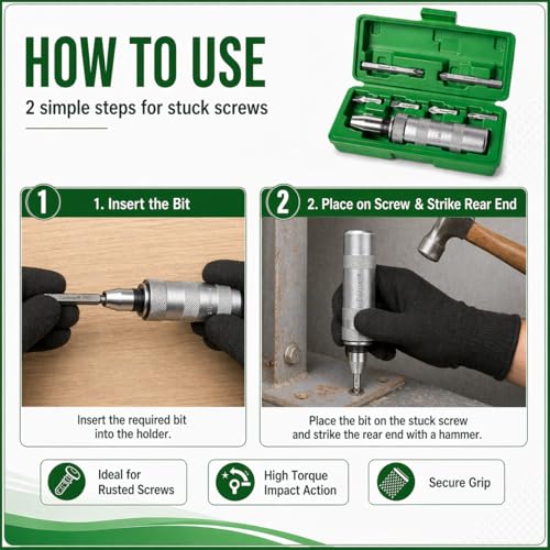 Eastman EID-2500-02 1/2-Inch Drive Manual Impact Driver Set, 6-Piece Kit with CRV Steel Phillips & Slotted Power Bits, Carbon Steel Handle, & Blow Molded Case - Image 5