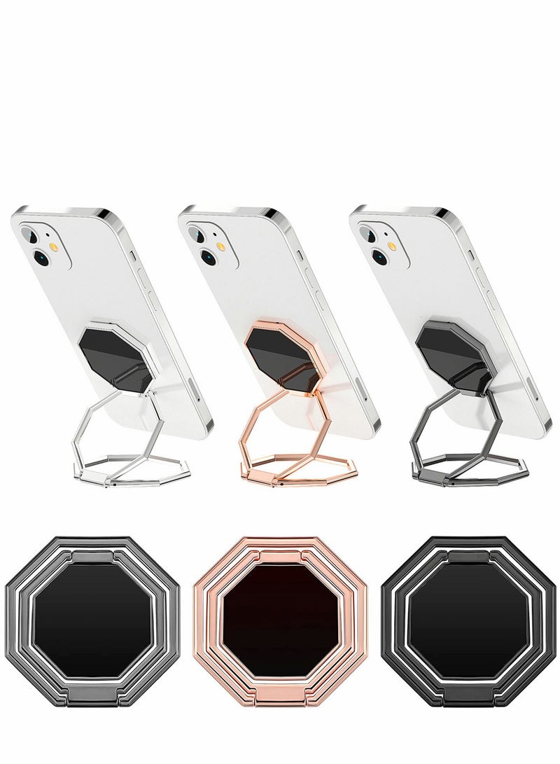Barakah 3Pack Magnetic Mobile Phone Holder Foldable Cellphone Double Ring Kickstand 360° Rotation Cell Stand Compatible with Iphone Ipad Tablets for Desk Car Mount Back Grip - Image 1