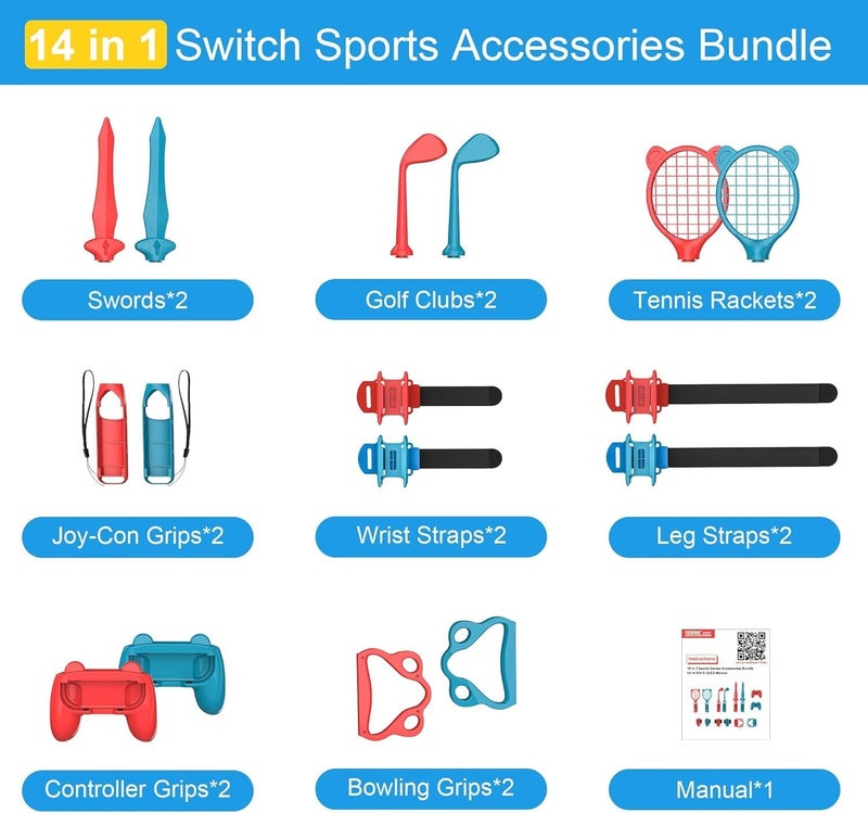 TELANPU 14 in 1 Switch Sports Games Accessories Bundle for Nintendo Switch Games, Family Bundle Accessory Kit Compatible with Switch/Switch OLED Sports Games - Image 2