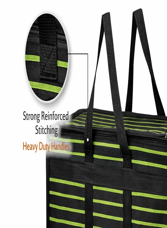 MOZU BAZAAR Multipurpose Extra Large Big Heavy Duty Storage Organizer Reusable Canvas Shopper Bag with Strong Handles and Base with Covers Zip (Black Green Lining, Pack Of 3) - Image 3