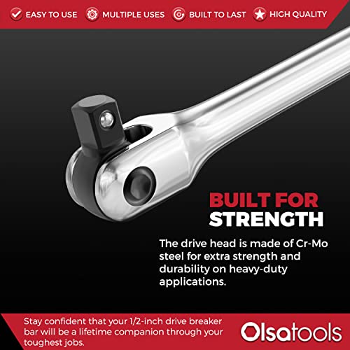 Olsa Tools Breaker Bar - 1/2-Inch Drive - 25" Length with 180° Flex Head - Spring-Loaded Ball - Heavy-Duty Cr-V Steel - Ideal for Automotive, Nuts, and Bolts - Part: 1276 - Image 3