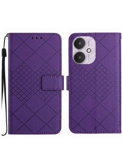 HuHa Case Cover For Xiaomi Redmi 13C 5G Rhombic Grid Texture Leather Phone Case Purple 