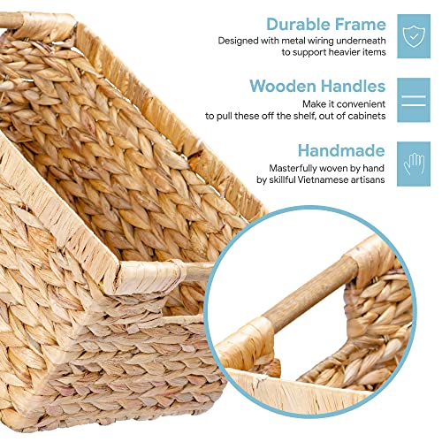 VATIMA Large Rectangular Wicker Basket with Wooden Handles for Shelves and Storage - Natural Water Hyacinth Basket for Organizing, 14.5 x 10.3 x 7.5 inches - Image 3