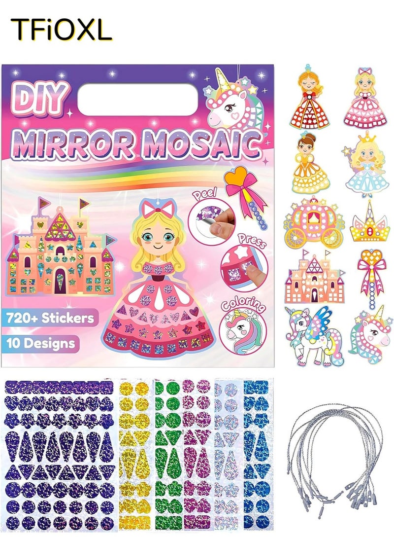 TFiOXL Mosaic Foil Stickers Craft Kits for Kids -Unicorns and Princesses DIY Party Favors Craft Activity,Travel Toys,Easter Basket Stuffers,Birthday Gifts for Girls Boys - Image 1