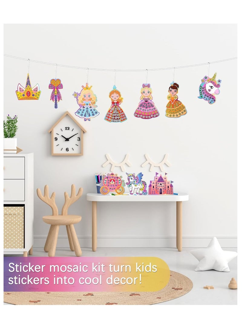 TFiOXL Mosaic Foil Stickers Craft Kits for Kids -Unicorns and Princesses DIY Party Favors Craft Activity,Travel Toys,Easter Basket Stuffers,Birthday Gifts for Girls Boys - Image 4