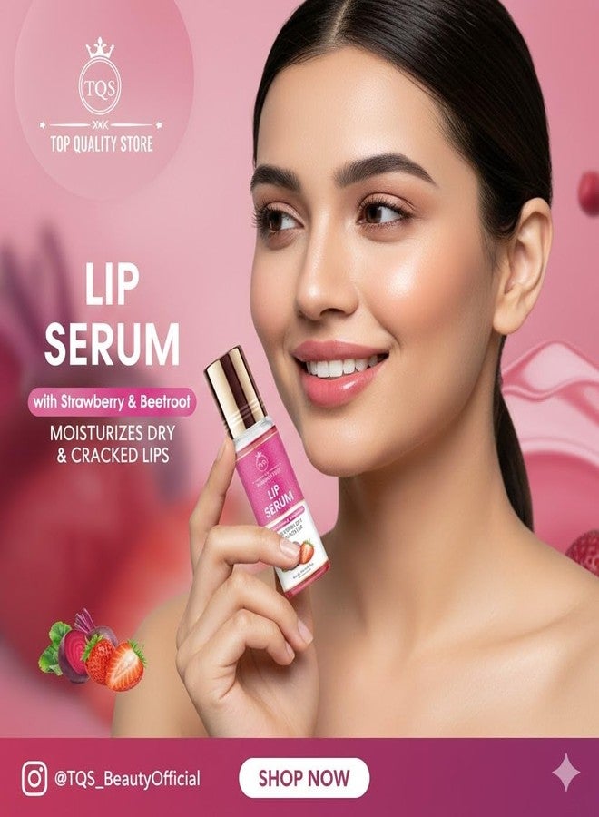 TQS Lip Serum with Strawberry & Beetroot, Moisturizes Dry & Cracked Lips, 10ml - Image 2