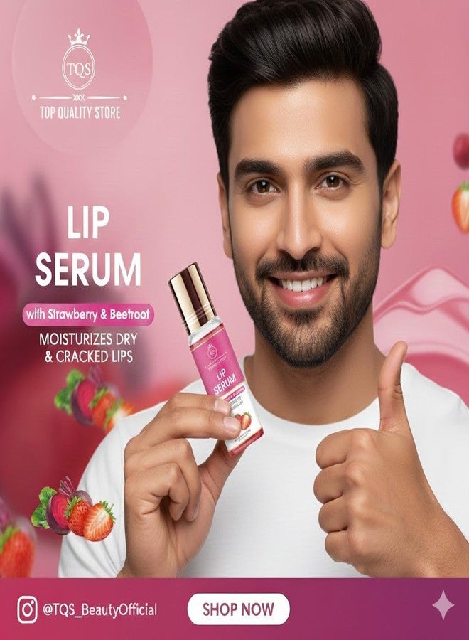 TQS Lip Serum with Strawberry & Beetroot, Moisturizes Dry & Cracked Lips, 10ml - Image 4