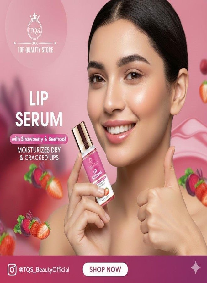 TQS Lip Serum with Strawberry & Beetroot, Moisturizes Dry & Cracked Lips, 10ml - Image 5