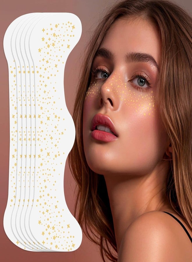 Raenso 6 Pcs Temporary Gold Glitter Star Makeup Patches | Freckles Face Stickers | Waterproof Cosmetic for Festivals, Parties - Image 1