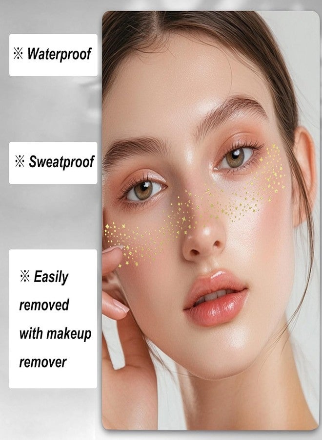 Raenso 6 Pcs Temporary Gold Glitter Star Makeup Patches | Freckles Face Stickers | Waterproof Cosmetic for Festivals, Parties - Image 3