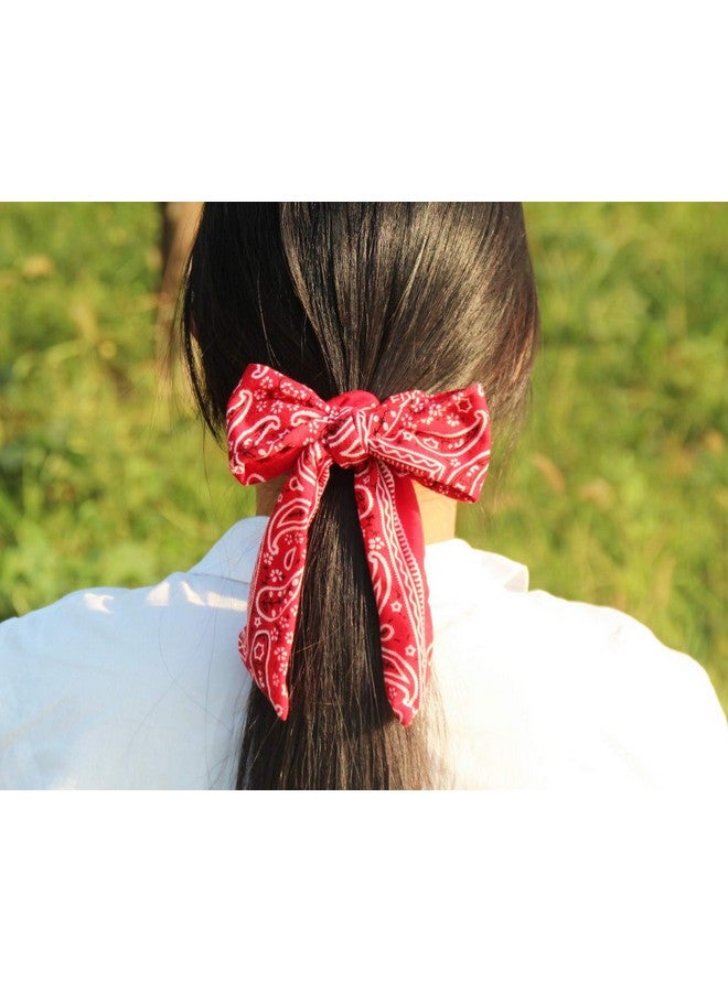 Cutewing Paisley Hair Scrunchies With Bow Hair Scarves Scrunchy Ponytail Holder Elastics Hair Bands Ribbon Hair Tie For Women Girls With 6Pcs - Image 5
