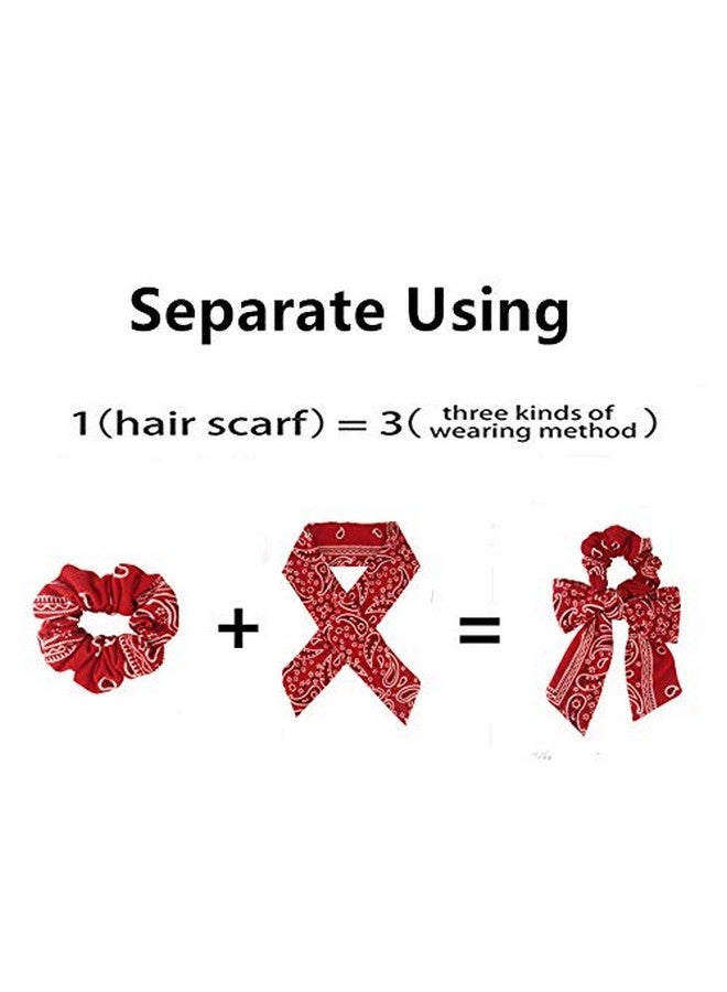 Cutewing Paisley Hair Scrunchies With Bow Hair Scarves Scrunchy Ponytail Holder Elastics Hair Bands Ribbon Hair Tie For Women Girls With 6Pcs - Image 2