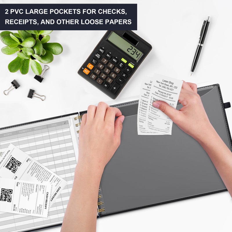 HAUTOCO Hardcover Accounting Ledger Book for Small Business Bookkeeping Horizontal Money Expense Tracker Notebook with 2 Storage Pouch, Personal Columnar Log Journal 10.78 x 8'', Black - Image 5
