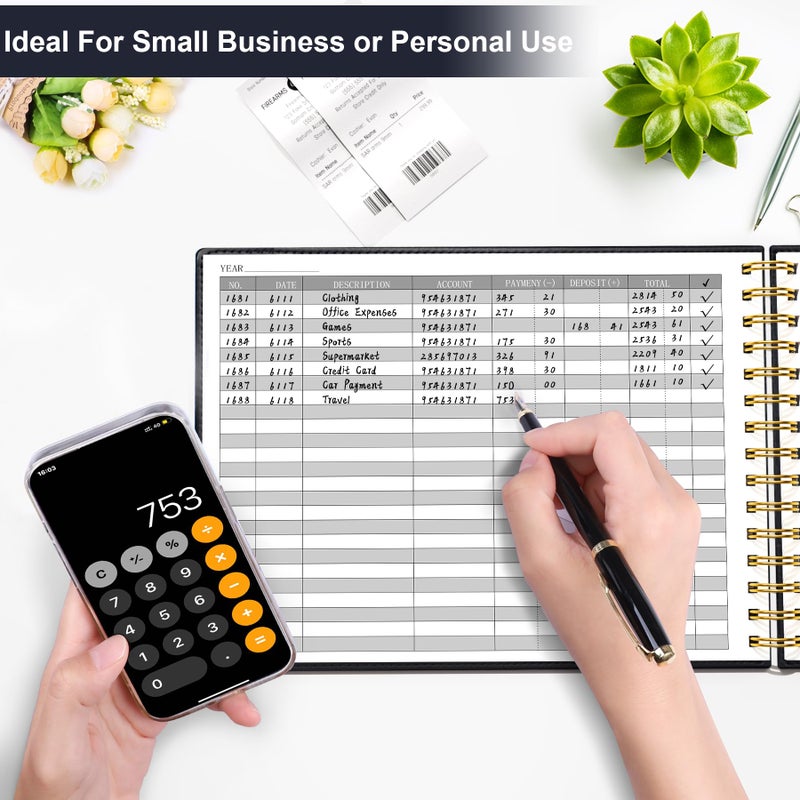 HAUTOCO Hardcover Accounting Ledger Book for Small Business Bookkeeping Horizontal Money Expense Tracker Notebook with 2 Storage Pouch, Personal Columnar Log Journal 10.78 x 8'', Black - Image 4