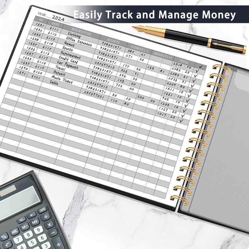 HAUTOCO Hardcover Accounting Ledger Book for Small Business Bookkeeping Horizontal Money Expense Tracker Notebook with 2 Storage Pouch, Personal Columnar Log Journal 10.78 x 8'', Black - Image 2