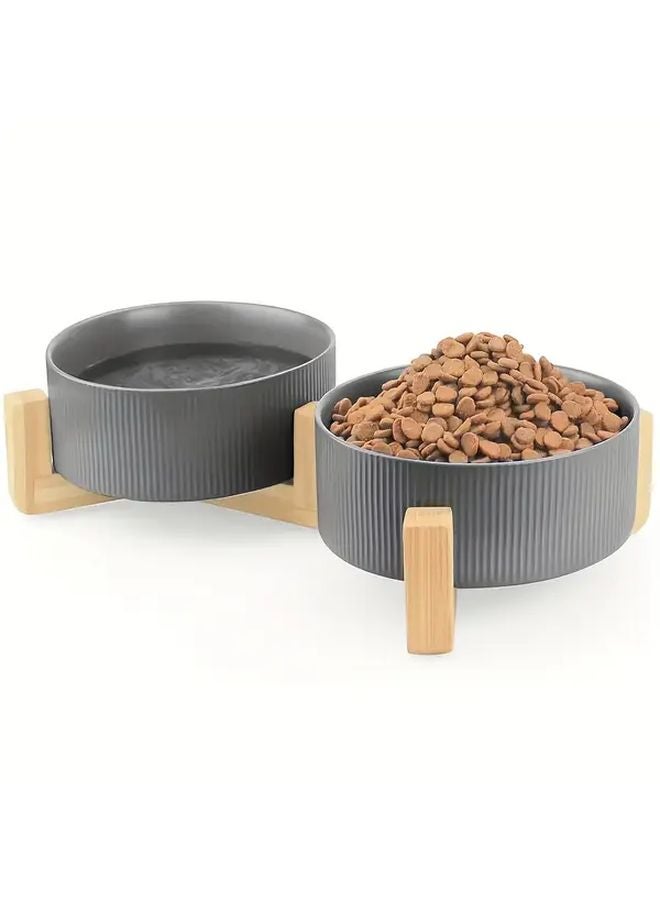 مجموعة وعاء طعام مزدوج للسيراميك بلون الكاكي مع حامل مقاوم للانسكاب سهل التنظيف عالي السعة - Image 4