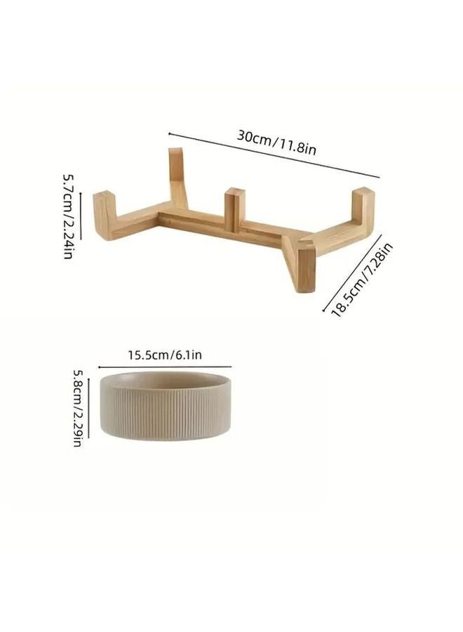 مجموعة وعاء طعام مزدوج للسيراميك بلون الكاكي مع حامل مقاوم للانسكاب سهل التنظيف عالي السعة - Image 3