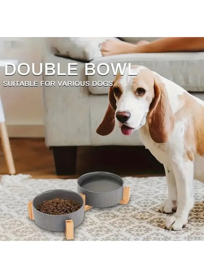 مجموعة وعاء طعام مزدوج للسيراميك بلون الكاكي مع حامل مقاوم للانسكاب سهل التنظيف عالي السعة - Image 2