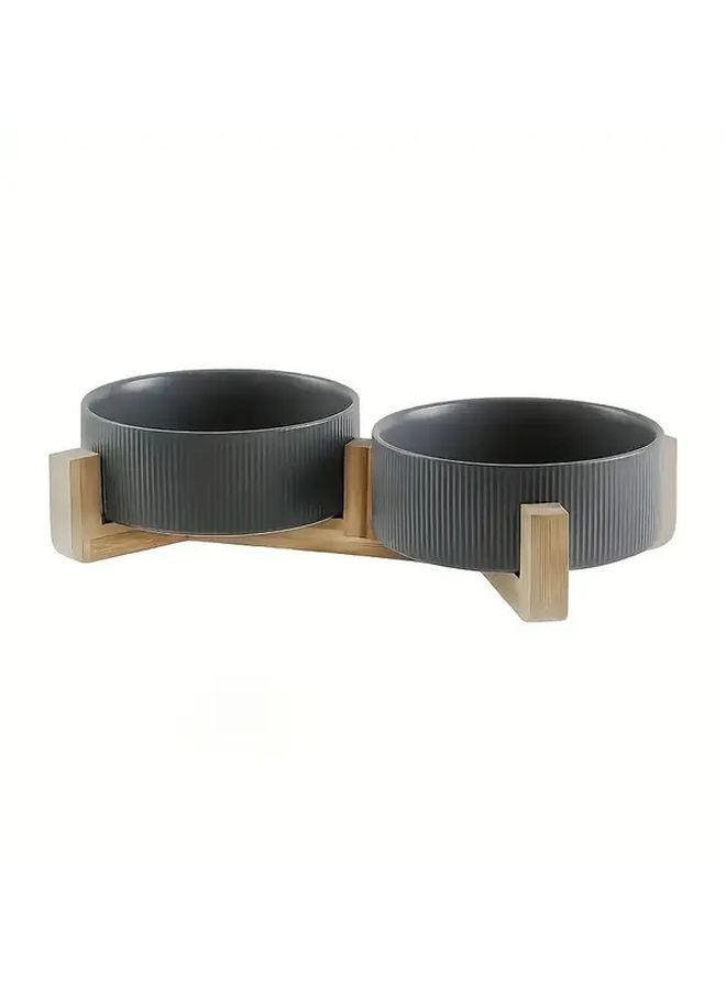 مجموعة وعاء طعام مزدوج للسيراميك بلون الكاكي مع حامل مقاوم للانسكاب سهل التنظيف عالي السعة - Image 5