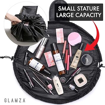 Glamza حقيبة مكياج بسحاب GLAMZA للنساء والفتيات باللون الأسود من حقيبة مكياج مسطحة إلى حقيبة مكياج سفر منظمة في ثوانٍ مع مرآة مضيئة مدمجة - Image 3