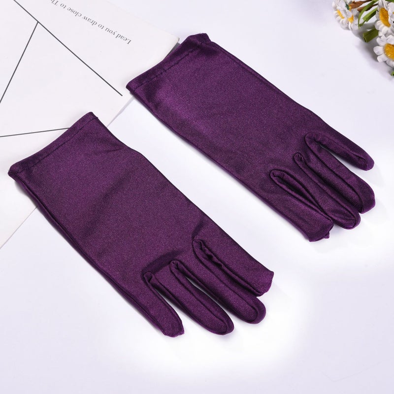 Spring and summer ladies snow gloves etiquette thin stretch gloves dance tight white gloves jewelry square dance gloves Violet 
