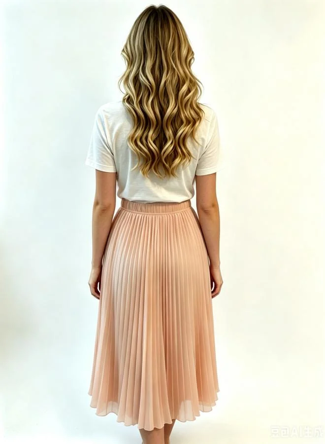 Take Two Peach Pleated A-Line Midi Skirt