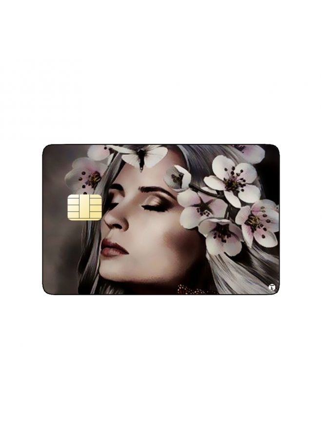 RKN PRINTED BANK CARD STICKER Beautiful Blond Girl Drawing With Roses - Image 1