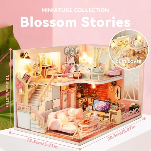 Flever Dollhouse Miniature DIY House Kit Creative Room with Furniture for Romantic Valentine's Gift (Blossom Stories) - Image 2