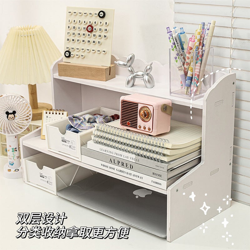 Desktop Double-Layer Storage Rack Multi-Layer Dormitory Table Simple Cosmetics Organization Simple Office Dormitory Storage Ins - Image 3