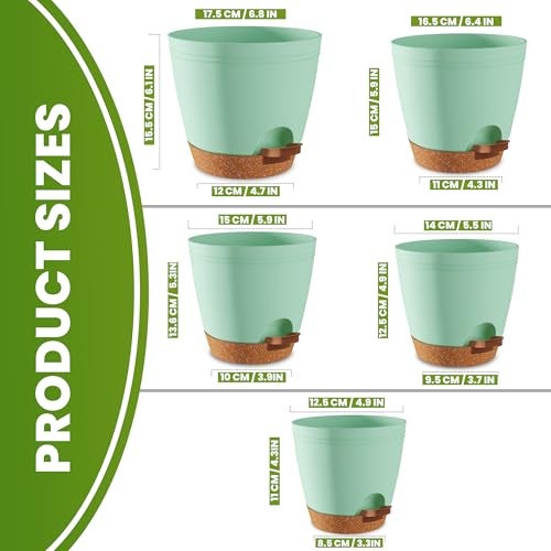 Utopia Home Self Watering Pots for Indoor Plants Planters for Indoor Plants MultiSize Flowerpot Set of 5 Plant Pots with Drainage Reservoir 6864595549 Olive Green - Image 3