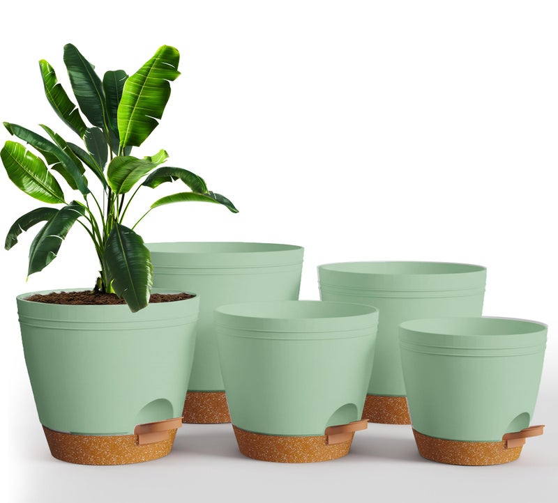 Utopia Home Self Watering Pots for Indoor Plants Planters for Indoor Plants MultiSize Flowerpot Set of 5 Plant Pots with Drainage Reservoir 6864595549 Olive Green - Image 2