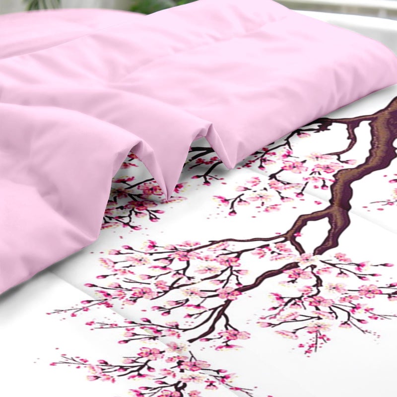 Pamnest Comforter Set Queen Size, Japanese Cherry Blossom 7 Pcs Bedding for Kids and Adults, Flower Painting Pink Bed Sheet Sets with Fitted Sheet 2 Pillowcase & 2 Sham for Bedroom Bed Decor - Image 5