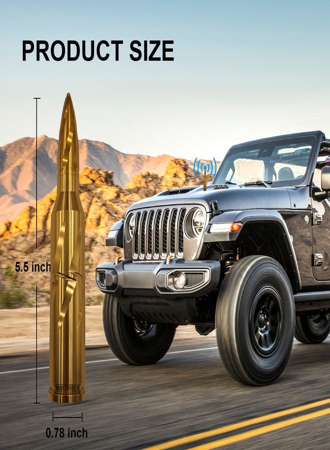 Seprochoo Car Truck Bullet Antenna 50 Cal Bullet Antenna Radio Accessories Universal Replacement for GMC Sierra 1500 Chevy Dodge Ram Silverado 1500 2500 3500 Ford F150 F250 F350 Spiral Pattern (Gold, 5.5inch) - Image 2