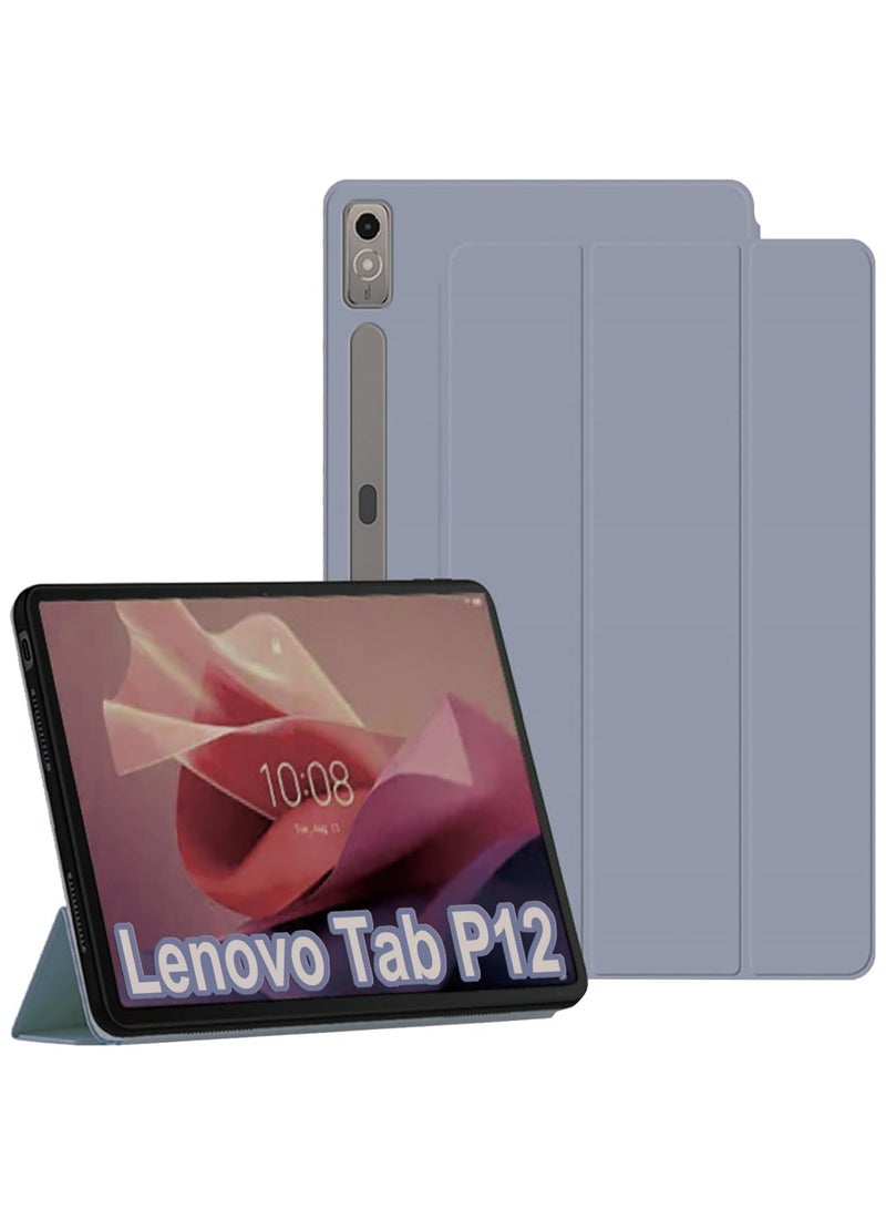 روك بو غطاء متوافق مع لينوفو تاب P12 (12.7 بوصة) 2023 تابلت سليم ثلاثي الطي حامل ناعم TPU خلفي شل تلقائي للاستيقاظ / النوم مضاد للسقوط - Image 1
