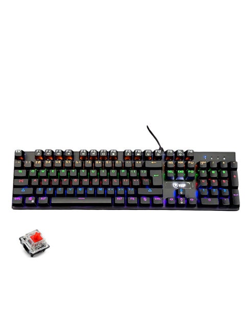 VM01-R Gaming Mechanical Keyboard Full Size USB - Hot Swap RED Switches Replaceable - Rainbow LED Backlit - 25 Key Anti-ghost - Durable & Water-Resistant - EN 104 keys For PC ( FREE 6 RED Switches  ) | Black