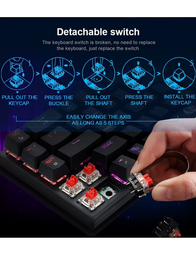 VM01-R Gaming Mechanical Keyboard Full Size USB - Hot Swap RED Switches Replaceable - Rainbow LED Backlit - 25 Key Anti-ghost - Durable & Water-Resistant - EN 104 keys For PC ( FREE 6 RED Switches  ) | Black