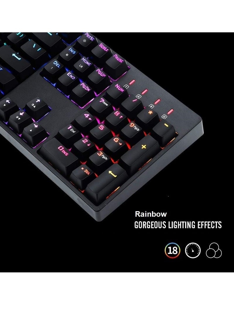 VM01-R Gaming Mechanical Keyboard Full Size USB - Hot Swap RED Switches Replaceable - Rainbow LED Backlit - 25 Key Anti-ghost - Durable & Water-Resistant - EN 104 keys For PC ( FREE 6 RED Switches  ) | Black
