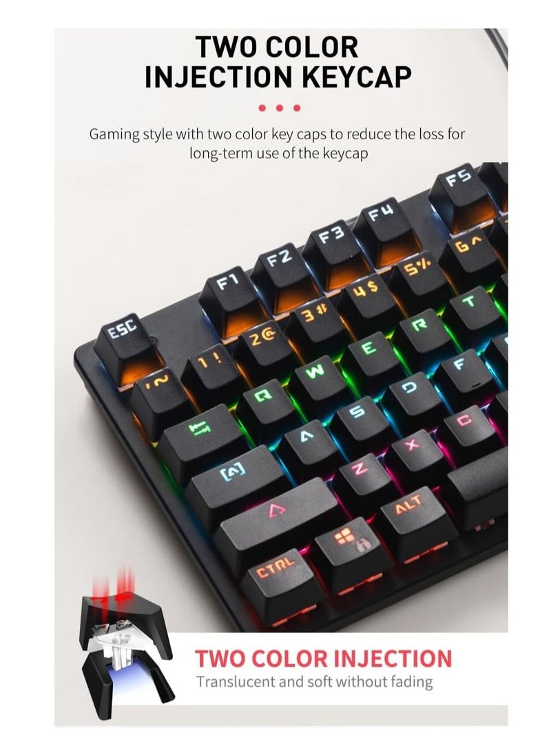 VM01-R Gaming Mechanical Keyboard Full Size USB - Hot Swap RED Switches Replaceable - Rainbow LED Backlit - 25 Key Anti-ghost - Durable & Water-Resistant - EN 104 keys For PC ( FREE 6 RED Switches  ) | Black